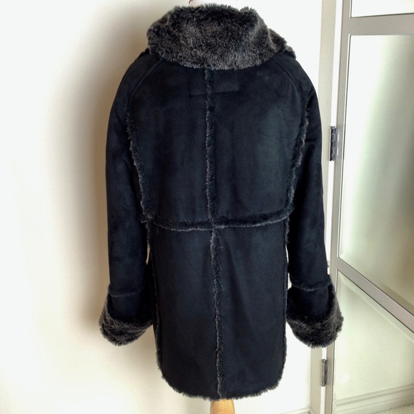 NWOT Faux Suede Faux Fur Lined Shearling Warm Coat - Picture 3 of 5